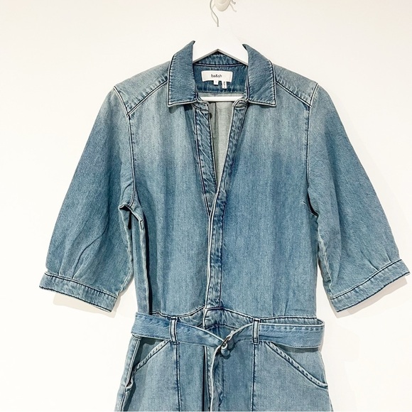 NWT BA&SH Frida Denim Jean Belted Collared Patch Pocket Jumpsuit Size Large - Picture 12 of 15